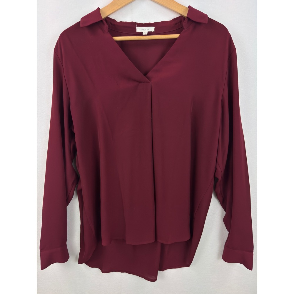 Maurices Blouse Womens XL Burgundy Long Sleeve V-Neck High Low Hem Top Wine